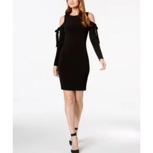 NWT Calvin Klein Little Black Cold Shoulder Bowtie Stretchy Long Sleeve Dress